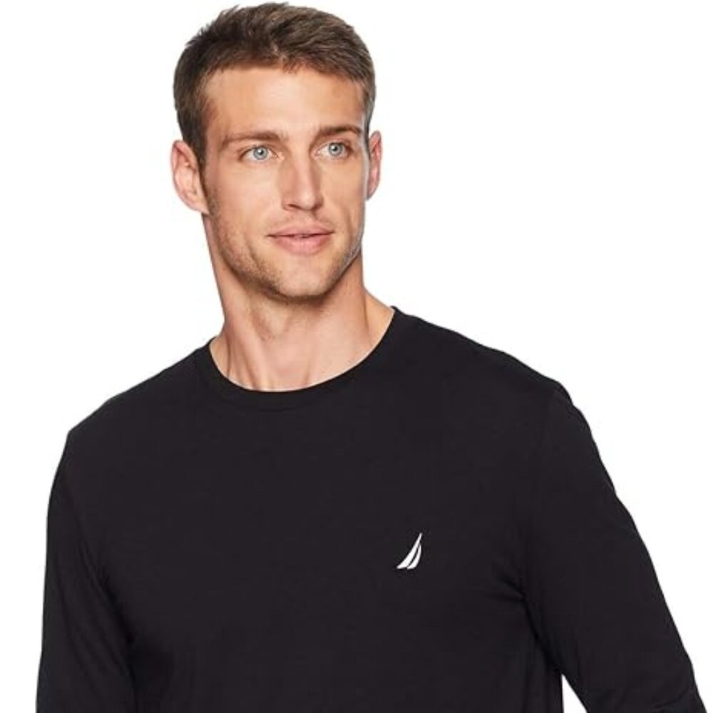 Nautica Men's Long Sleeve Crew Neck T-Shirt Shirt, True Black, M